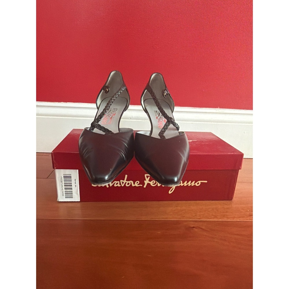 Salvatore Ferragamo Medea Pumps Womens Black Nappa Leather T-Strap 9.5 AA - Picture 2 of 8